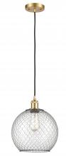  516-1P-SG-G122-10CBK-LED - Farmhouse Chicken Wire - 1 Light - 10 inch - Satin Gold - Cord hung - Mini Pendant