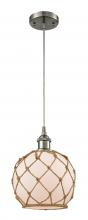  516-1P-SN-G121-8RB-LED - Farmhouse Rope - 1 Light - 8 inch - Brushed Satin Nickel - Cord hung - Mini Pendant