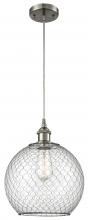  516-1P-SN-G122-10CBK-LED - Farmhouse Chicken Wire - 1 Light - 10 inch - Brushed Satin Nickel - Cord hung - Mini Pendant