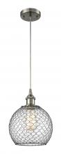  516-1P-SN-G122-8CBK-LED - Farmhouse Chicken Wire - 1 Light - 8 inch - Brushed Satin Nickel - Cord hung - Mini Pendant