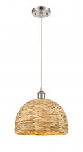  516-1P-SN-RBD-12-NAT - Woven Rattan - 1 Light - 12 inch - Satin Nickel - Mini Pendant