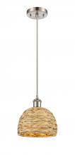  516-1P-SN-RBD-8-NAT - Woven Rattan - 1 Light - 8 inch - Satin Nickel - Mini Pendant