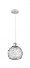  516-1P-WPC-G122-8CBK-LED - Farmhouse Chicken Wire - 1 Light - 8 inch - White Polished Chrome - Cord hung - Mini Pendant