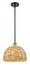  516-1S-BAB-RBD-12-NAT - Woven Rattan - 1 Light - 12 inch - Black Antique Brass - Mini Pendant