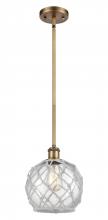  516-1S-BB-G122-8RW-LED - Farmhouse Rope - 1 Light - 8 inch - Brushed Brass - Mini Pendant