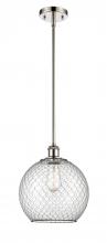  516-1S-PN-G122-10CBK-LED - Farmhouse Chicken Wire - 1 Light - 10 inch - Polished Nickel - Mini Pendant