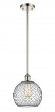  516-1S-PN-G122-8CBK-LED - Farmhouse Chicken Wire - 1 Light - 8 inch - Polished Nickel - Mini Pendant