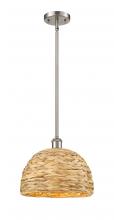  516-1S-SN-RBD-12-NAT - Woven Rattan - 1 Light - 12 inch - Satin Nickel - Mini Pendant