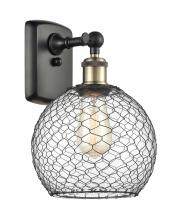  516-1W-BAB-G122-8CBK-LED - Farmhouse Chicken Wire - 1 Light - 8 inch - Black Antique Brass - Sconce