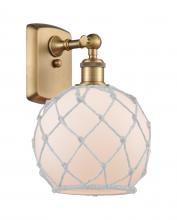  516-1W-BB-G121-8RW-LED - Farmhouse Rope - 1 Light - 8 inch - Brushed Brass - Sconce