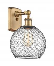  516-1W-BB-G122-8CBK-LED - Farmhouse Chicken Wire - 1 Light - 8 inch - Brushed Brass - Sconce