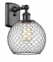  516-1W-BK-G122-8CBK-LED - Farmhouse Chicken Wire - 1 Light - 8 inch - Matte Black - Sconce