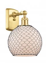  516-1W-SG-G121-8CBK-LED - Farmhouse Chicken Wire - 1 Light - 8 inch - Satin Gold - Sconce