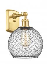  516-1W-SG-G122-8CBK-LED - Farmhouse Chicken Wire - 1 Light - 8 inch - Satin Gold - Sconce