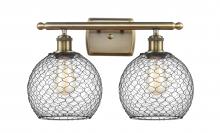  516-2W-AB-G122-8CBK-LED - Farmhouse Chicken Wire - 2 Light - 18 inch - Antique Brass - Bath Vanity Light