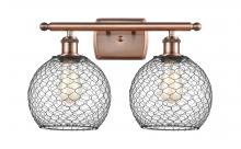  516-2W-AC-G122-8CBK-LED - Farmhouse Chicken Wire - 2 Light - 18 inch - Antique Copper - Bath Vanity Light