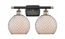  516-2W-BAB-G121-8CBK-LED - Farmhouse Chicken Wire - 2 Light - 18 inch - Black Antique Brass - Bath Vanity Light