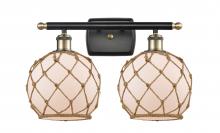  516-2W-BAB-G121-8RB - Farmhouse Rope - 2 Light - 18 inch - Black Antique Brass - Bath Vanity Light