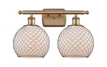  516-2W-BB-G121-8CBK-LED - Farmhouse Chicken Wire - 2 Light - 18 inch - Brushed Brass - Bath Vanity Light