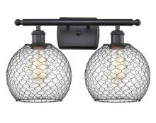  516-2W-BK-G122-8CBK-LED - Farmhouse Chicken Wire - 2 Light - 18 inch - Matte Black - Bath Vanity Light