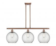  516-3I-AC-G122-10CSN-LED - Farmhouse Chicken Wire - 3 Light - 37 inch - Antique Copper - Cord hung - Island Light