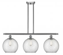  516-3I-SN-G122-10CSN-LED - Farmhouse Chicken Wire - 3 Light - 37 inch - Brushed Satin Nickel - Cord hung - Island Light