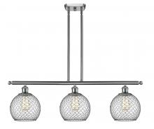  516-3I-SN-G122-8CBK-LED - Farmhouse Chicken Wire - 3 Light - 36 inch - Brushed Satin Nickel - Cord hung - Island Light