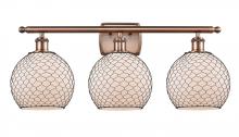  516-3W-AC-G121-8CBK-LED - Farmhouse Chicken Wire - 3 Light - 28 inch - Antique Copper - Bath Vanity Light