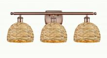  516-3W-AC-RBD-8-NAT - Woven Rattan - 3 Light - 28 inch - Antique Copper - Bath Vanity Light