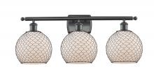  516-3W-BK-G121-8CBK-LED - Farmhouse Chicken Wire - 3 Light - 28 inch - Matte Black - Bath Vanity Light