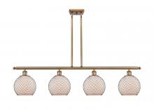  516-4I-BB-G121-8CBK-LED - Farmhouse Chicken Wire - 4 Light - 48 inch - Brushed Brass - Cord hung - Island Light