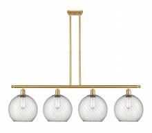  516-4I-SG-G122-10CSN-LED - Farmhouse Chicken Wire - 4 Light - 48 inch - Satin Gold - Cord hung - Island Light