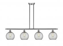  516-4I-SN-G122-8CBK-LED - Farmhouse Chicken Wire - 4 Light - 48 inch - Brushed Satin Nickel - Cord hung - Island Light