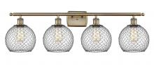  516-4W-AB-G122-8CBK - Farmhouse Chicken Wire - 4 Light - 38 inch - Antique Brass - Bath Vanity Light