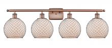  516-4W-AC-G121-8CBK-LED - Farmhouse Chicken Wire - 4 Light - 38 inch - Antique Copper - Bath Vanity Light