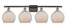  516-4W-BAB-G121-8CBK-LED - Farmhouse Chicken Wire - 4 Light - 38 inch - Black Antique Brass - Bath Vanity Light