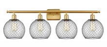  516-4W-SG-G122-8CBK - Farmhouse Chicken Wire - 4 Light - 38 inch - Satin Gold - Bath Vanity Light