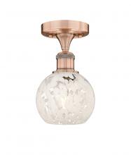  616-1F-AC-G1216-6WM - White Mouchette - 1 Light - 6 inch - Antique Copper - Semi-Flush Mount