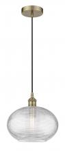  616-1P-AB-G555-12CL - Ithaca - 1 Light - 12 inch - Antique Brass - Cord hung - Mini Pendant