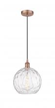  616-1P-AC-G1215-10-LED - Athens Water Glass - 1 Light - 10 inch - Antique Copper - Cord hung - Mini Pendant