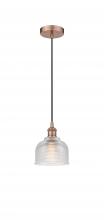  616-1P-AC-G412-LED - Dayton - 1 Light - 6 inch - Antique Copper - Cord hung - Mini Pendant