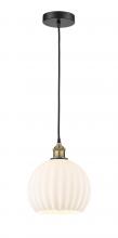  616-1P-BAB-G1217-10WV - White Venetian - 1 Light - 10 inch - Black Antique Brass - Cord Hung - Mini Pendant