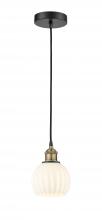  616-1P-BAB-G1217-6WV - White Venetian - 1 Light - 6 inch - Black Antique Brass - Cord Hung - Mini Pendant