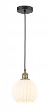  616-1P-BAB-G1217-8WV - White Venetian - 1 Light - 8 inch - Black Antique Brass - Cord Hung - Mini Pendant