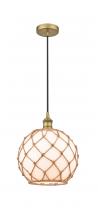  616-1P-BB-G121-10RB-LED - Farmhouse Rope - 1 Light - 10 inch - Brushed Brass - Cord hung - Mini Pendant