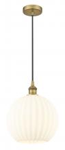  616-1P-BB-G1217-12WV - White Venetian - 1 Light - 12 inch - Brushed Brass - Cord Hung - Mini Pendant