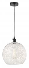  616-1P-BK-G1216-14WM - White Mouchette - 1 Light - 14 inch - Matte Black - Cord Hung - Pendant