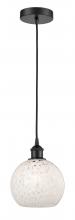  616-1P-BK-G1216-8WM - White Mouchette - 1 Light - 8 inch - Matte Black - Cord Hung - Mini Pendant