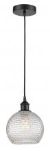  616-1P-BK-G122C-8CL - Athens - 1 Light - 8 inch - Matte Black - Cord hung - Mini Pendant