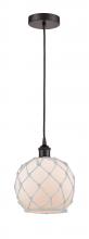  616-1P-OB-G121-8RW-LED - Farmhouse Rope - 1 Light - 8 inch - Oil Rubbed Bronze - Cord hung - Mini Pendant